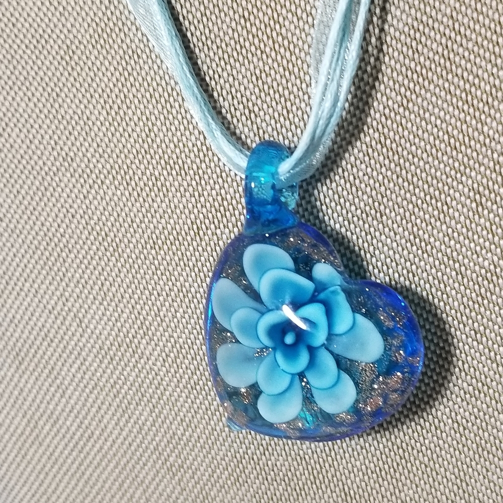 Blue Heart Glass Pendant Necklace
